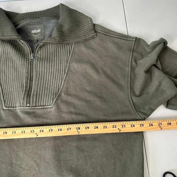 Aerie Down to Earth 1/4 Zip Sweatshirt Green Oversized Size L - Picture 5 of 8